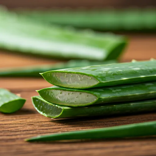Fresh aloe vera leaves being sliced to reveal the clear medicinal gel inside
